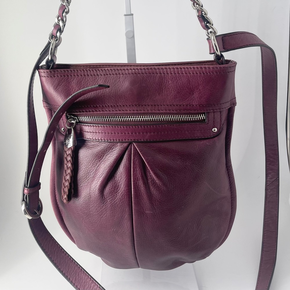 B Makowsky Purple Eggplant Leather Crossbody Shoulder Bag Convertible Y2K
